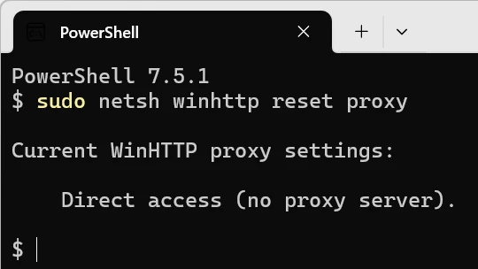 执行 netsh winhttp reset proxy